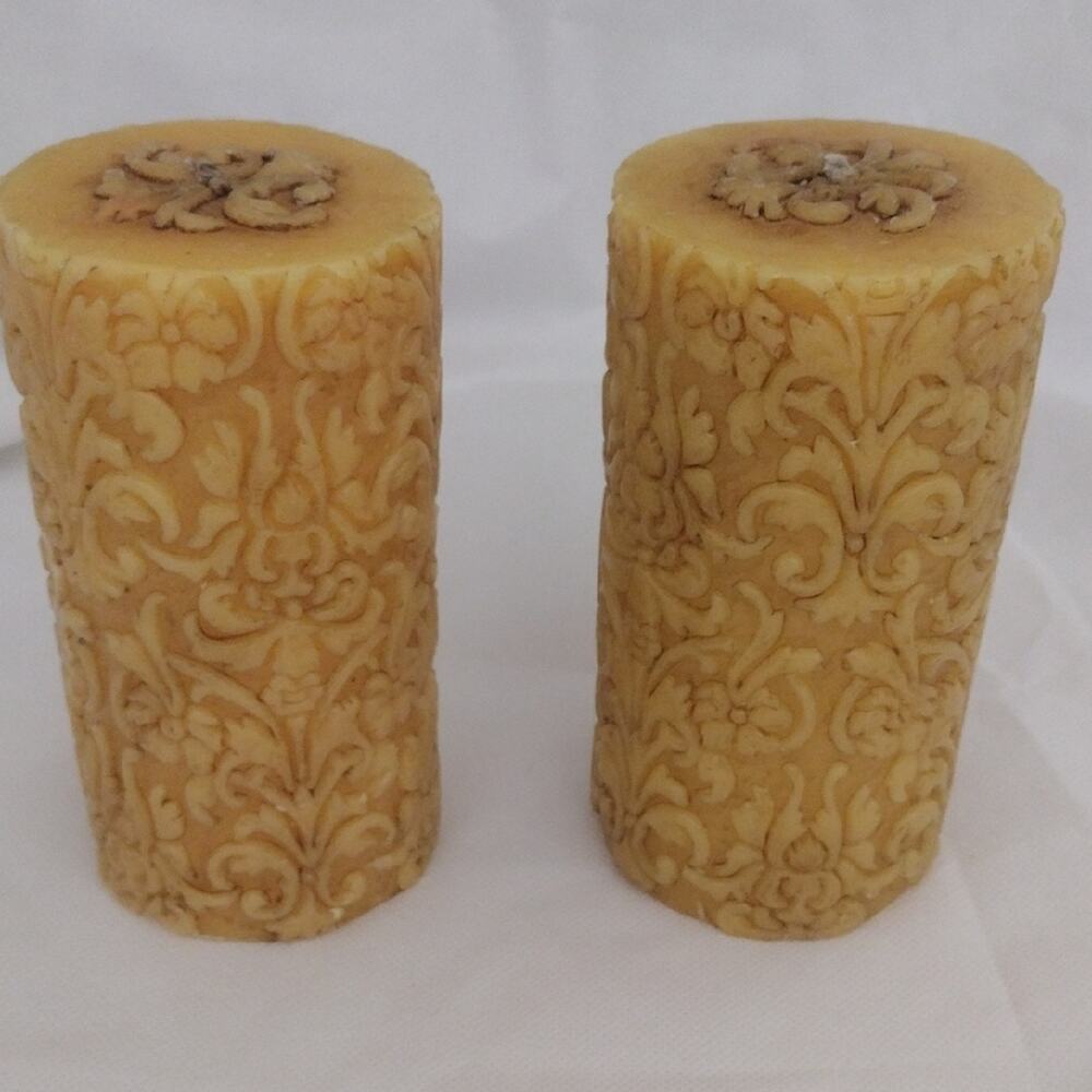 Hobby Lobby Ornate Gold Pillar Candles Set Of 2 Two
